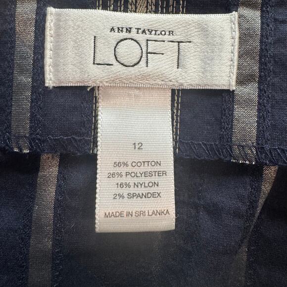 Ann Taylor LOFT Navy & Metallic A-Line Skirt Size 12 Lightweight Summer Chic - Picture 2 of 8